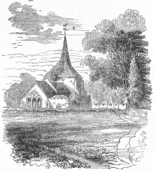 Associate Product SURREY. Mickleham Church, Surrey, antique print, c1850