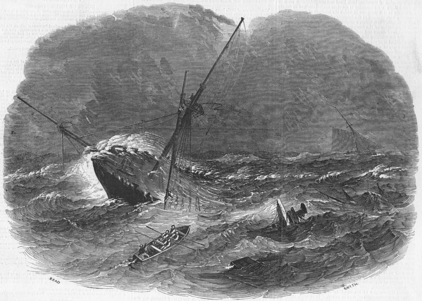HARWICH. Floridian, Emigrant ship wreck, long sands, antique print, 1849