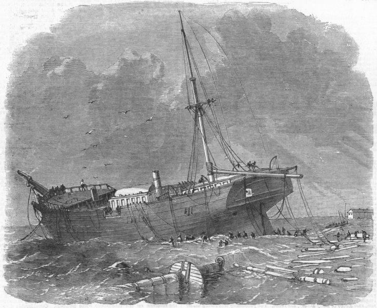 CHICHESTER. Diana Hamburg shipwreck, Bracklesome Bay, antique print, 1859