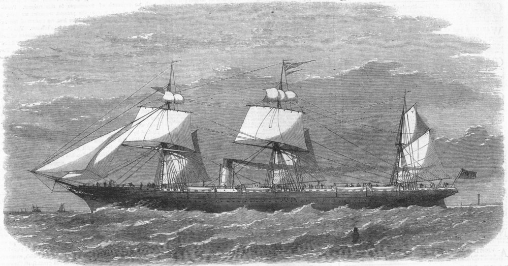 Associate Product CUBA. New Ship, of Cunard Liverpool & New York line, antique print, 1864