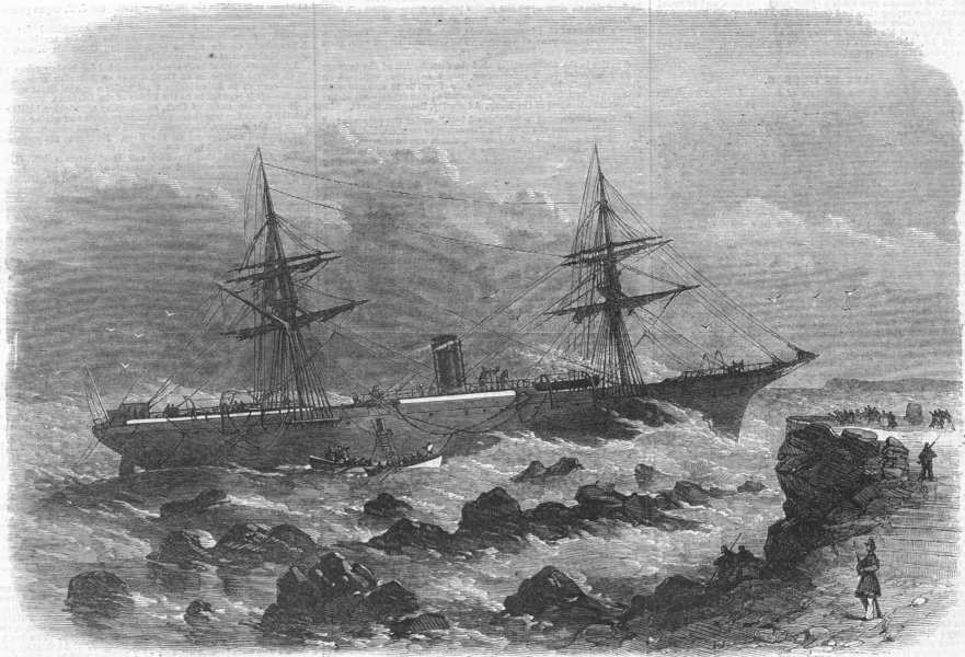 Associate Product CHICAGO. Ship stranded, reef of rocks, Cork harbour, antique print, 1868