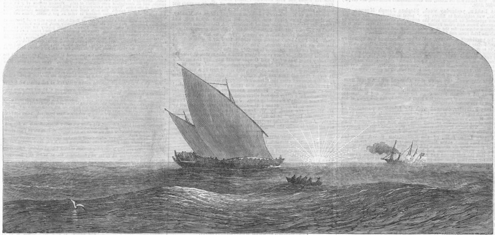 Associate Product ADEN. Capture of Arab slave Dhow, HMS Penguin, Gulf , antique print, 1867