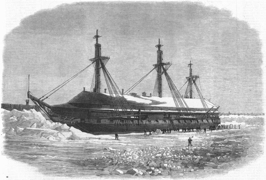 Associate Product CANADA. HMS Aurora in winter quarters, Quebec, antique print, 1867