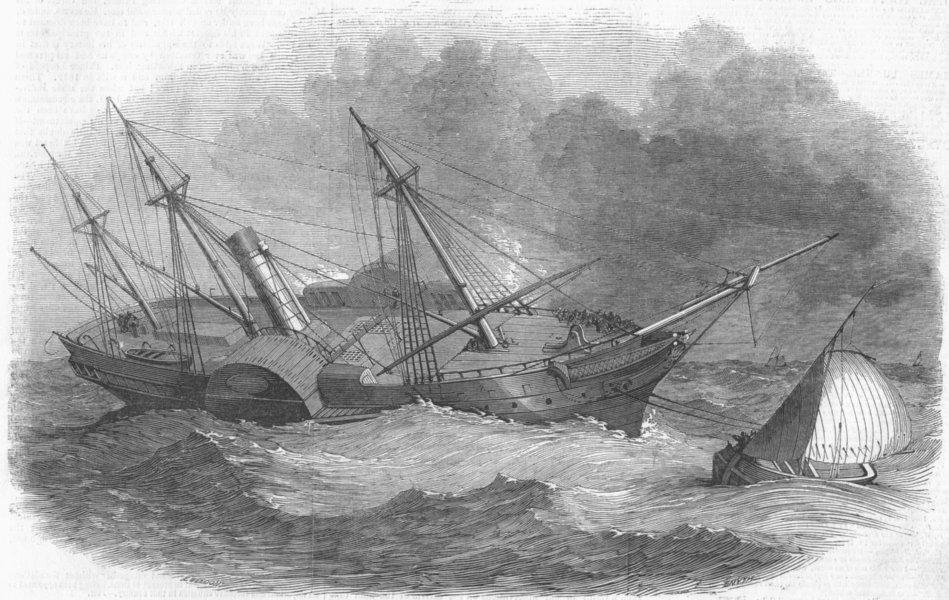 MAIL. Acadia, North American ship, antique print, 1849