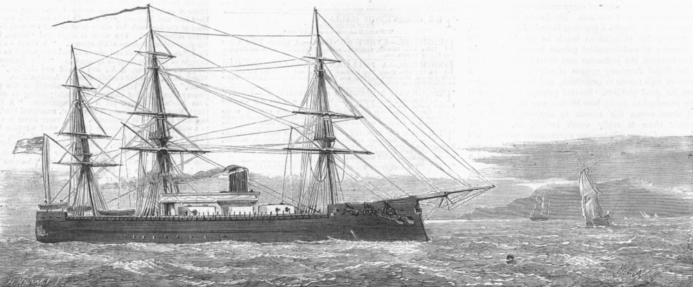 SHIPS. Imperial German Ironclad Preussen, antique print, 1877