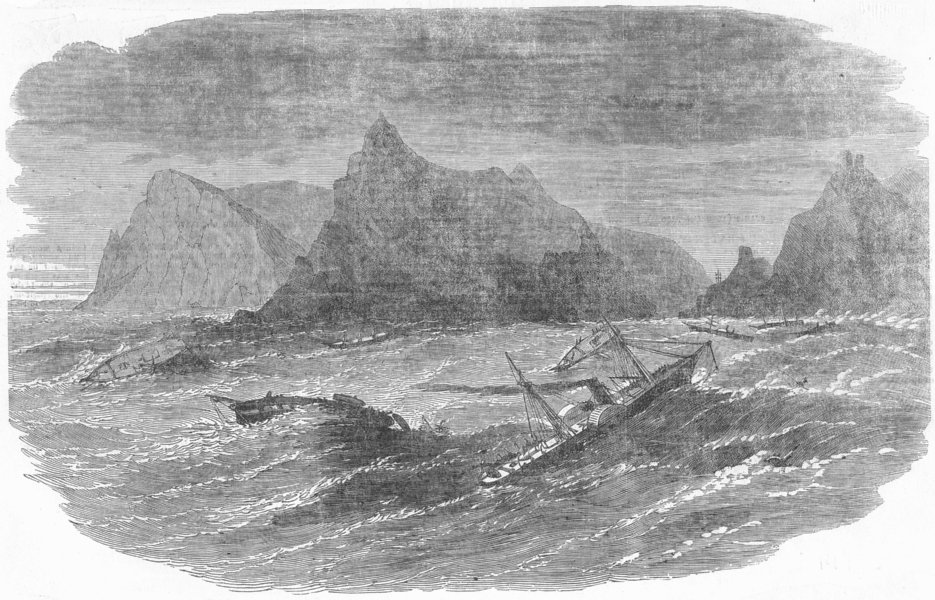 Associate Product UKRAINE. Storm in Balaklava Bay, ships, antique print, 1854