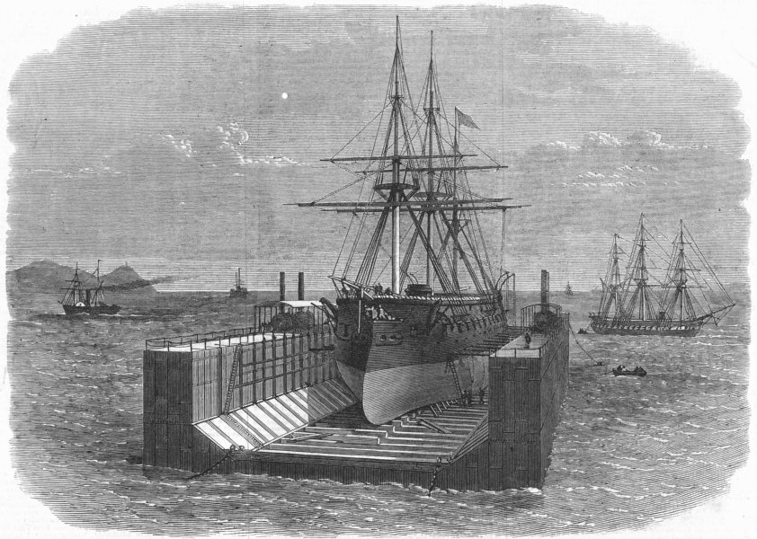 Associate Product CALLAO. Peruvian ironclad ship, new floating dock, antique print, 1867