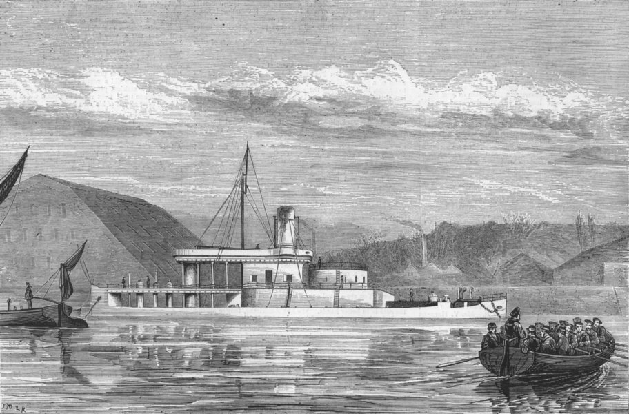Associate Product KENT. The vessel off Chatham Dockyard, antique print, 1872