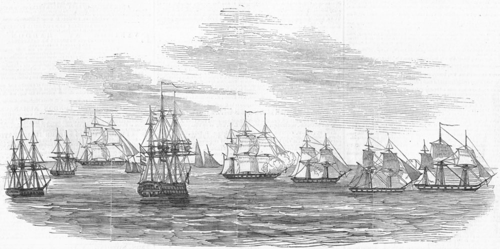 Associate Product URUGUAY. Capture of Argentine fleet, Montevideo, antique print, 1845