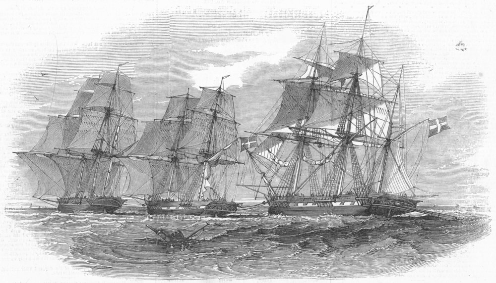 Associate Product SHIPS. Danish ship towing Lady Kennaway, antique print, 1847