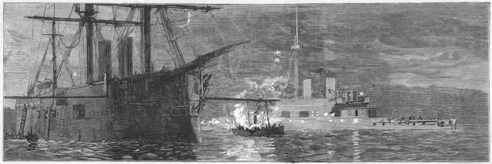 ITALY. British fleet, Trieste. evening serenade, antique print, 1881