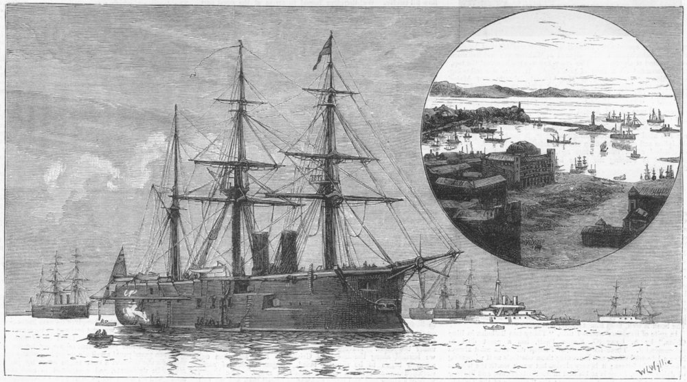 Associate Product ITALY. British fleet, Trieste Harbour, antique print, 1881