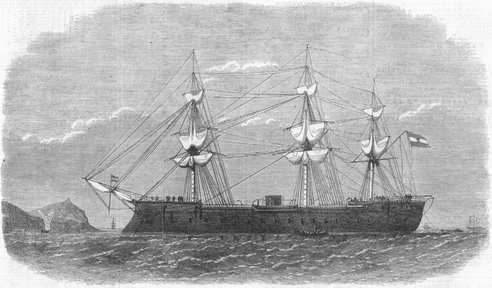 Associate Product CALLAO. Spanish ironclad ship Numancia, Harbour of , antique print, 1865