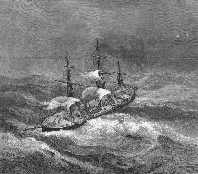 ATLANTIC. HMS Royal Alfred in wind, antique print, 1874