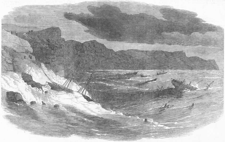 BALAKLAVA. Storm in Bay. Medora, Vulcan Mercia, antique print, 1854