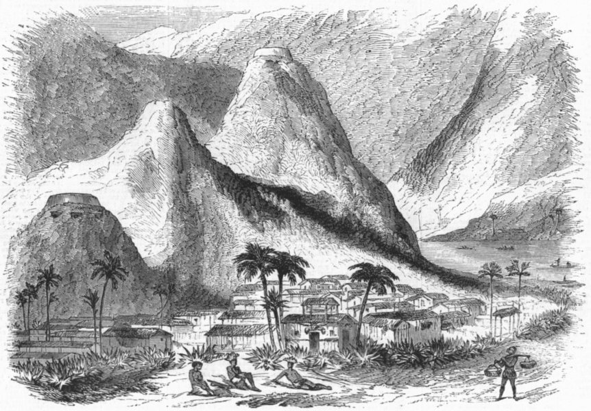 MEXICO. The town of Bachajon, antique print, 1860