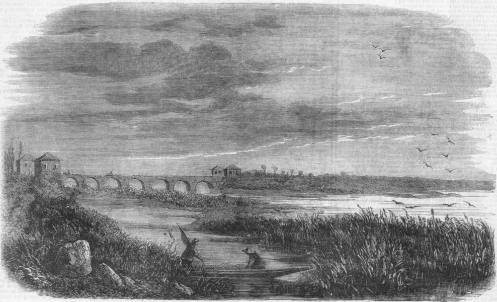 Associate Product BUFFALORA. bridge across Ticino, Piedmont Lombardy, antique print, 1858