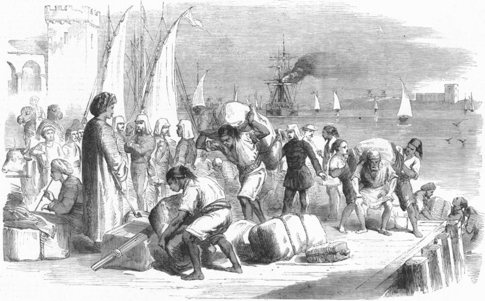 Associate Product EGYPT. Royal artillery landing, Alexandria, antique print, 1858