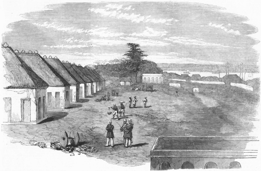 INDIA. Mutiny. troops parade-ground, Kanpur, massacre, antique print, 1857