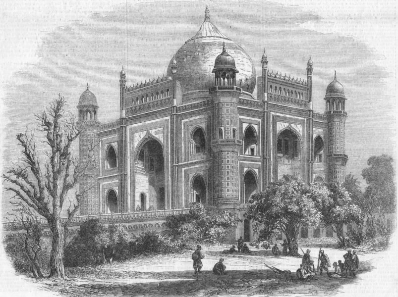 INDIA. Tomb of Soudja Daolat, Delhi, antique print, 1857