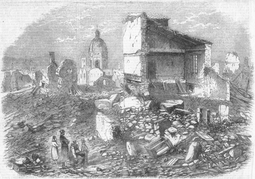 GERMANY. Explosion, Mainz, antique print, 1857