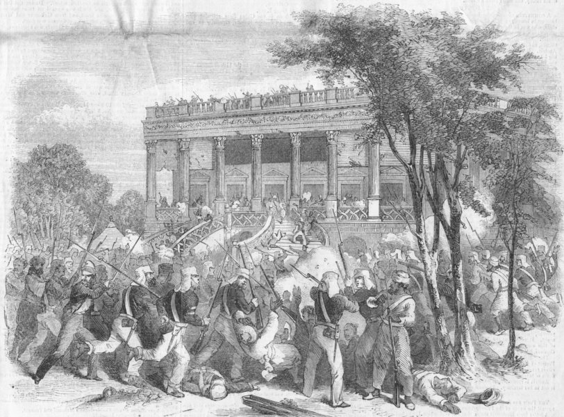 Associate Product INDIA. Capture of Delhi. attack on Bank, antique print, 1857
