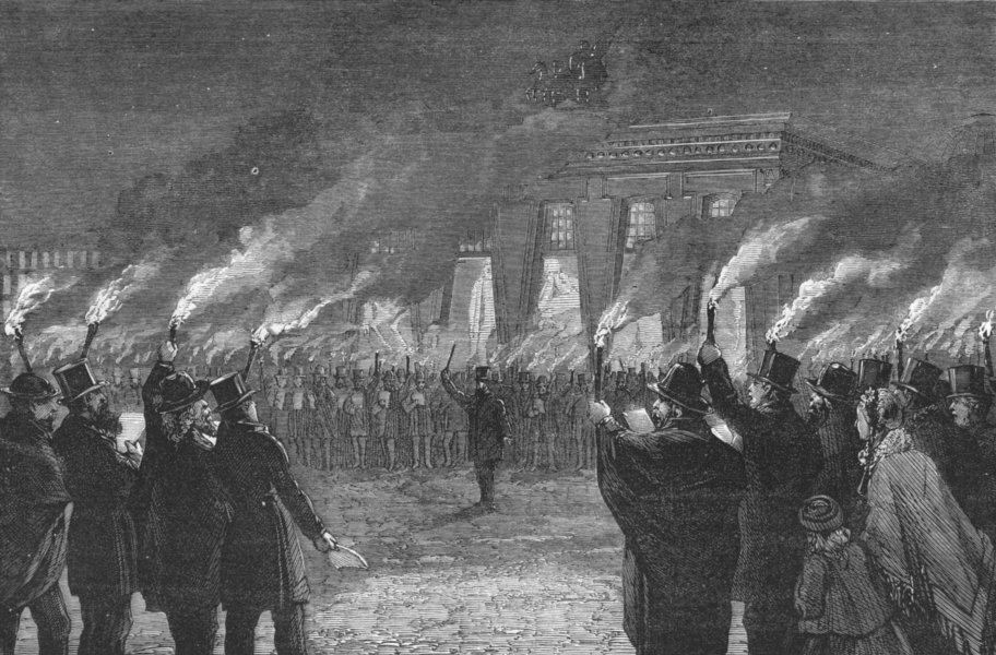 Associate Product COPENHAGEN. Torchlight parade to Thorwaldsen tomb, antique print, 1870