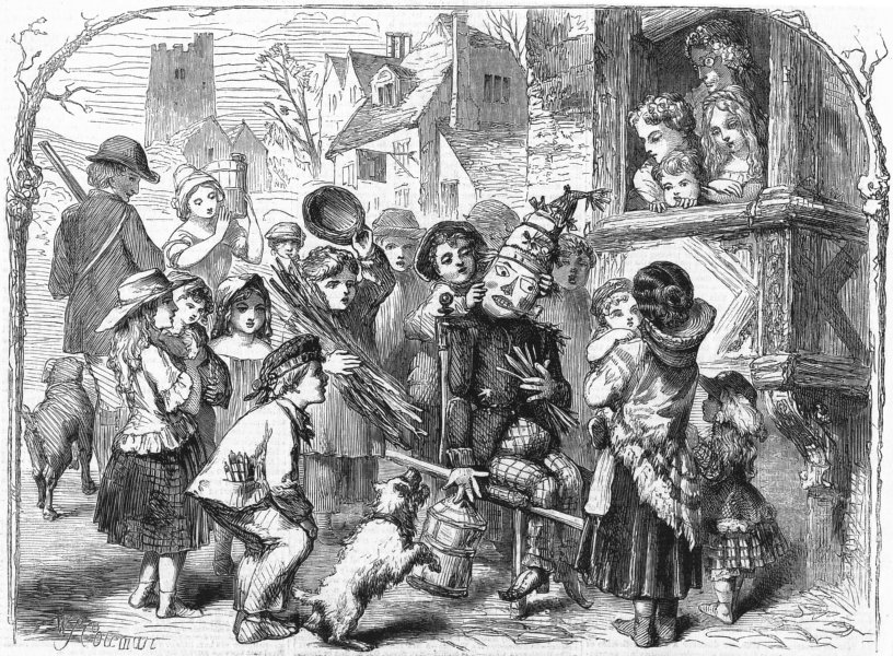 CHILDREN. Remember, November 5th, antique print, 1858