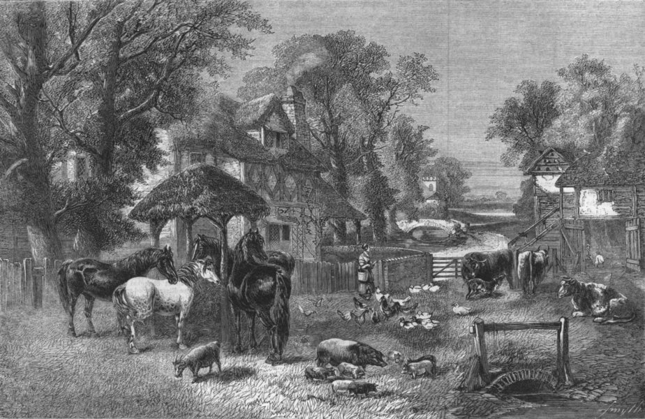 FARMS. English Farmyard-Summer-Time, antique print, 1860