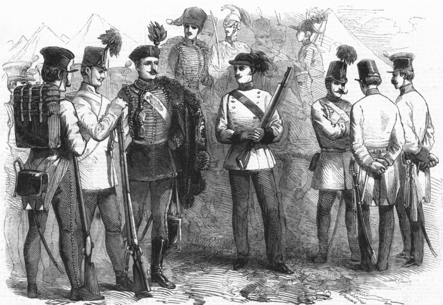 Associate Product ITALY. War-Austrian troops. Hussar; Officer; Hungarian, antique print, 1859