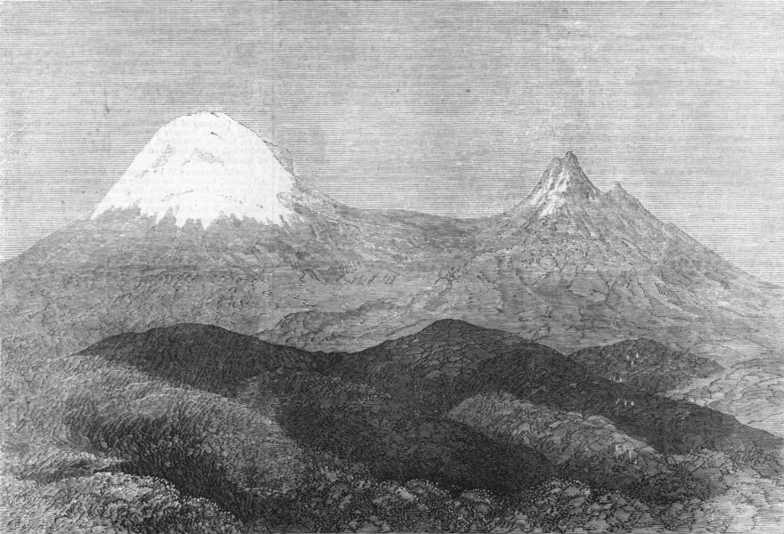KENYA. Peak of Kilimanjaro, snow-clad mountain, antique print, 1872