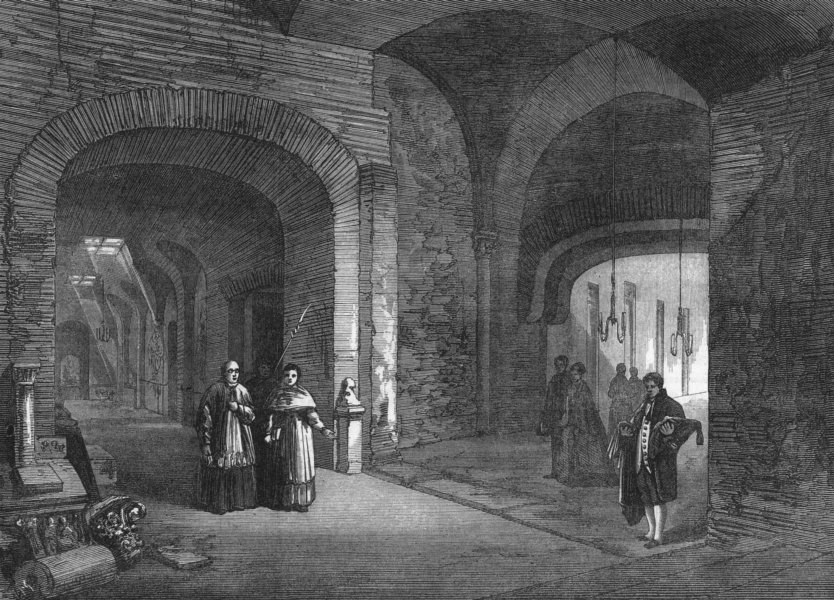 Associate Product ROME. Narthex of underground Church St Clement, antique print, 1872