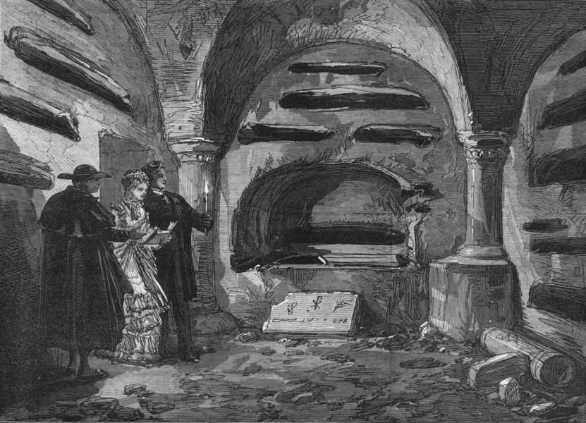ROME. Arcosolium, Catacombs of St Calixtus, antique print, 1872