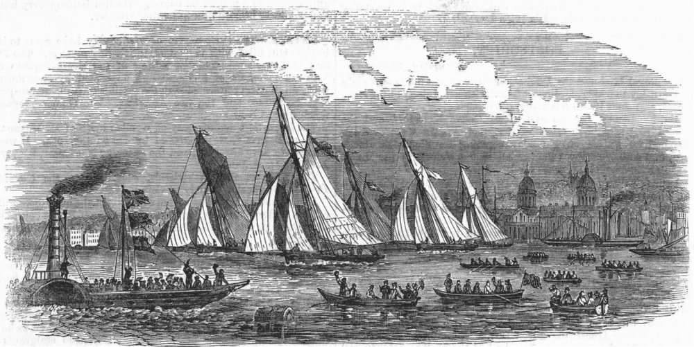Associate Product LONDON. Sailing match, Greenwich, antique print, 1842