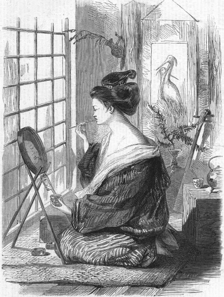 Associate Product JAPAN. Japanese girl painting her lips, antique print, 1864