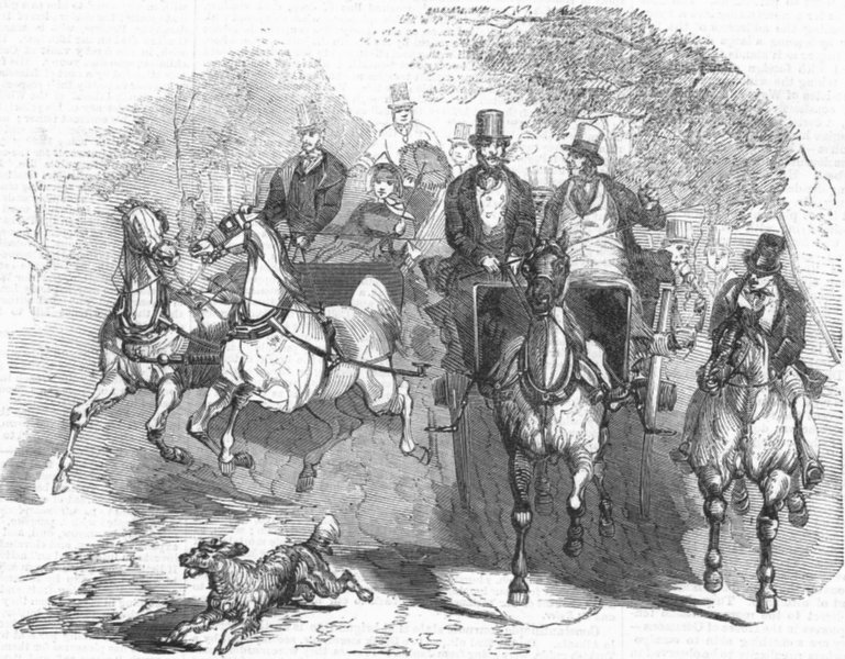 COACHES. Going to the races, antique print, 1859