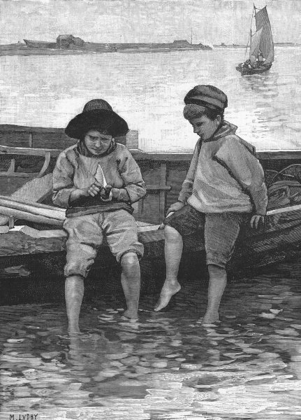 Associate Product CHILDREN. By the sea, antique print, 1886