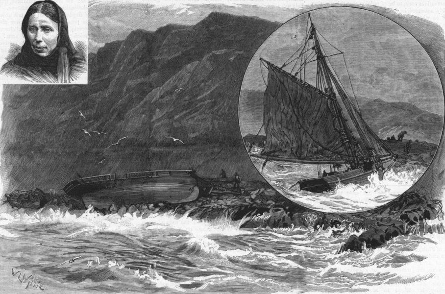 Associate Product SHIPS. The wreck ashore, antique print, 1886