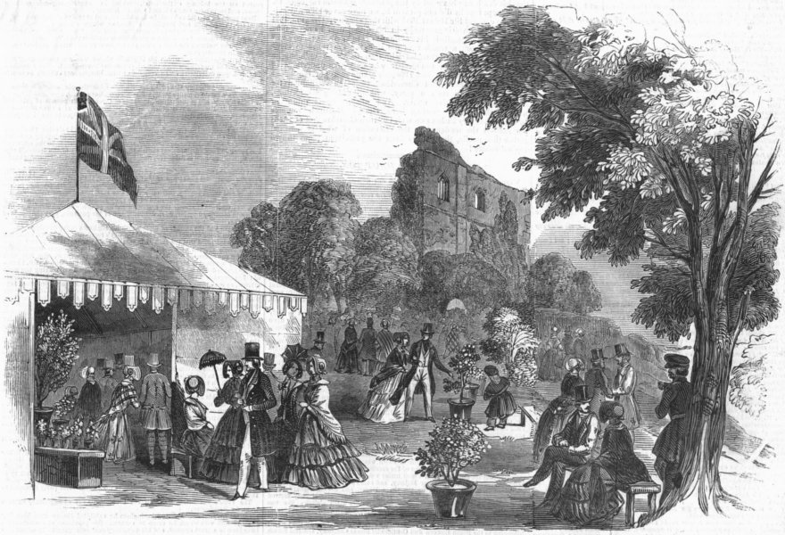 WALES. Horticultural fete in Chepstow Castle, antique print, 1846