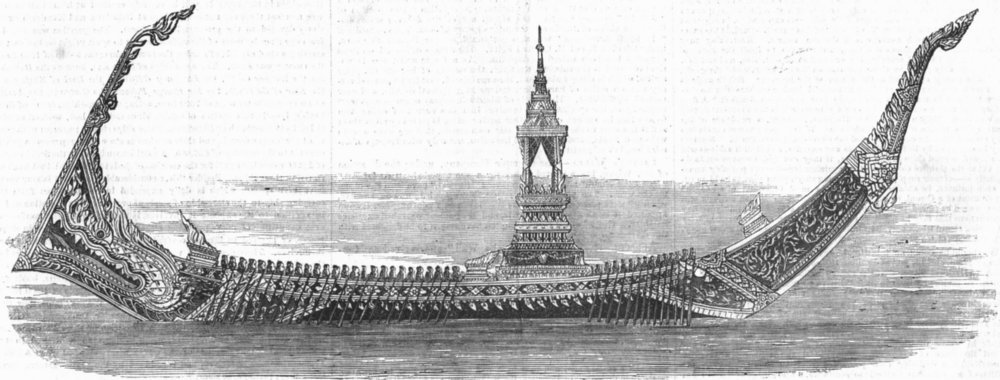 THAILAND. Barge of King, antique print, 1855