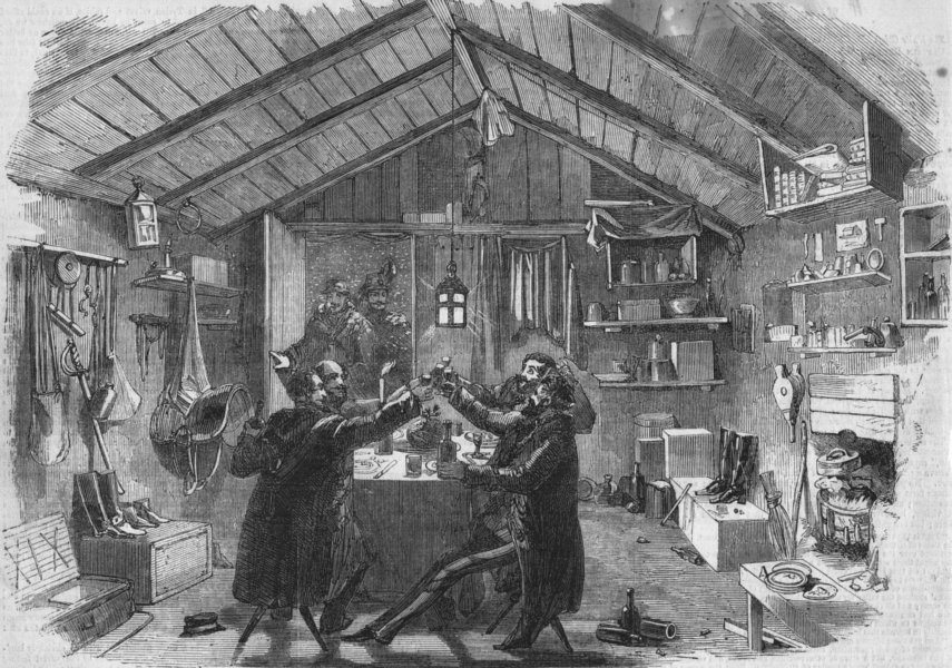 UKRAINE. Christmas, Crimea-officer's hut, antique print, 1855