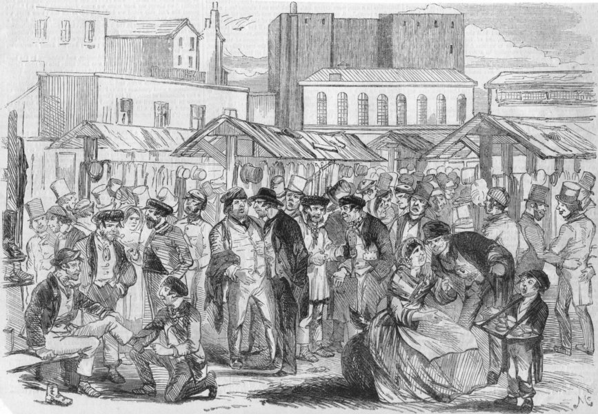 LONDON. Houndsditch Sunday fair, antique print, 1855