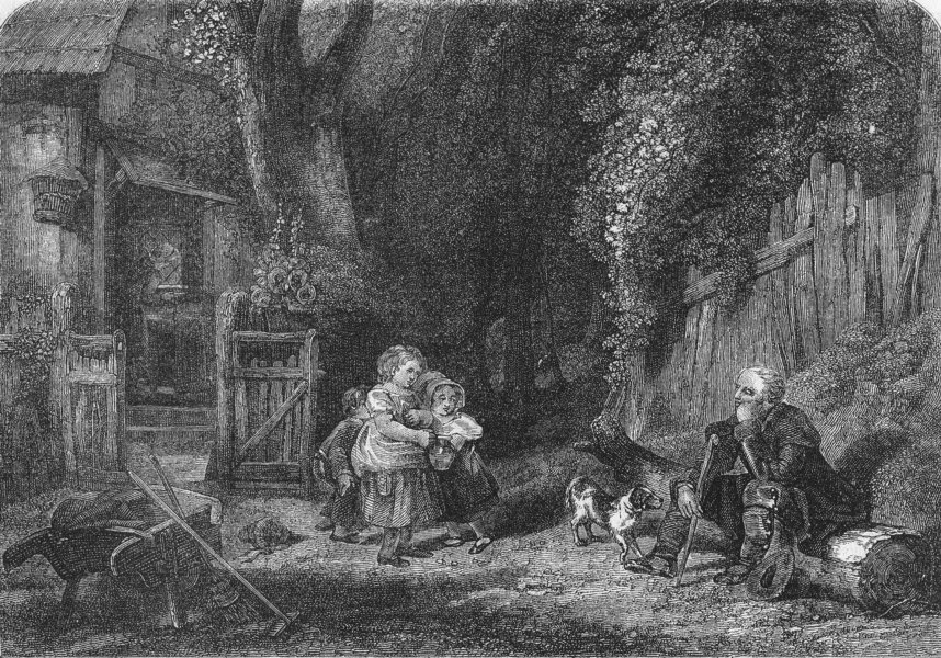 FAMILY. Rustic Hospitality, antique print, 1857