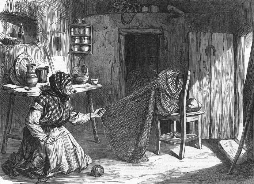 Associate Product IRELAND. Woman making nets, Claddagh, Galway, antique print, 1870