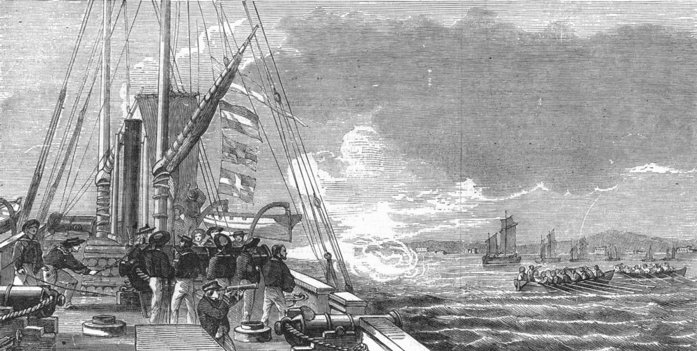 Associate Product GUNBOATS. Snap HMS James Watt sent to intercept traffic, antique print, 1855