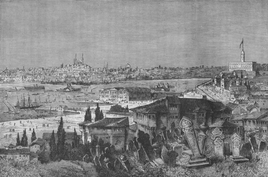 ISTANBUL. Constantinople, from the Mohammedan Cemetery, Scutari 1882 old print