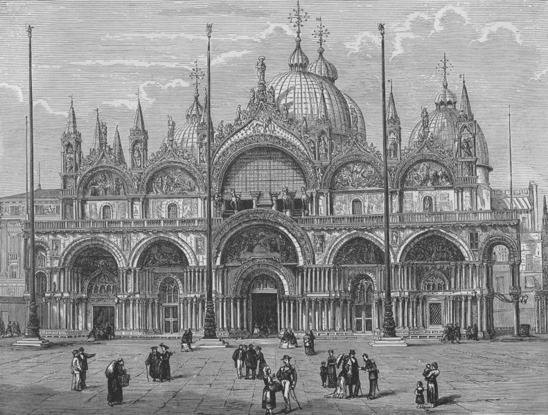 VENICE. The West Front of St Mark's Cathedral, Venice 1882 old antique print