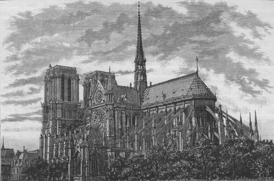 PARIS. Notre Dame (Rear View) 1882 old antique vintage print picture