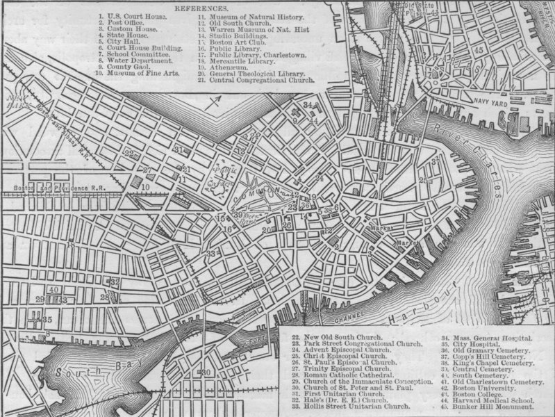 BOSTON. Plan of Boston 1882 old antique vintage map chart