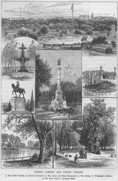 BOSTON. Boston Common and Public Garden 1882 old antique vintage print picture